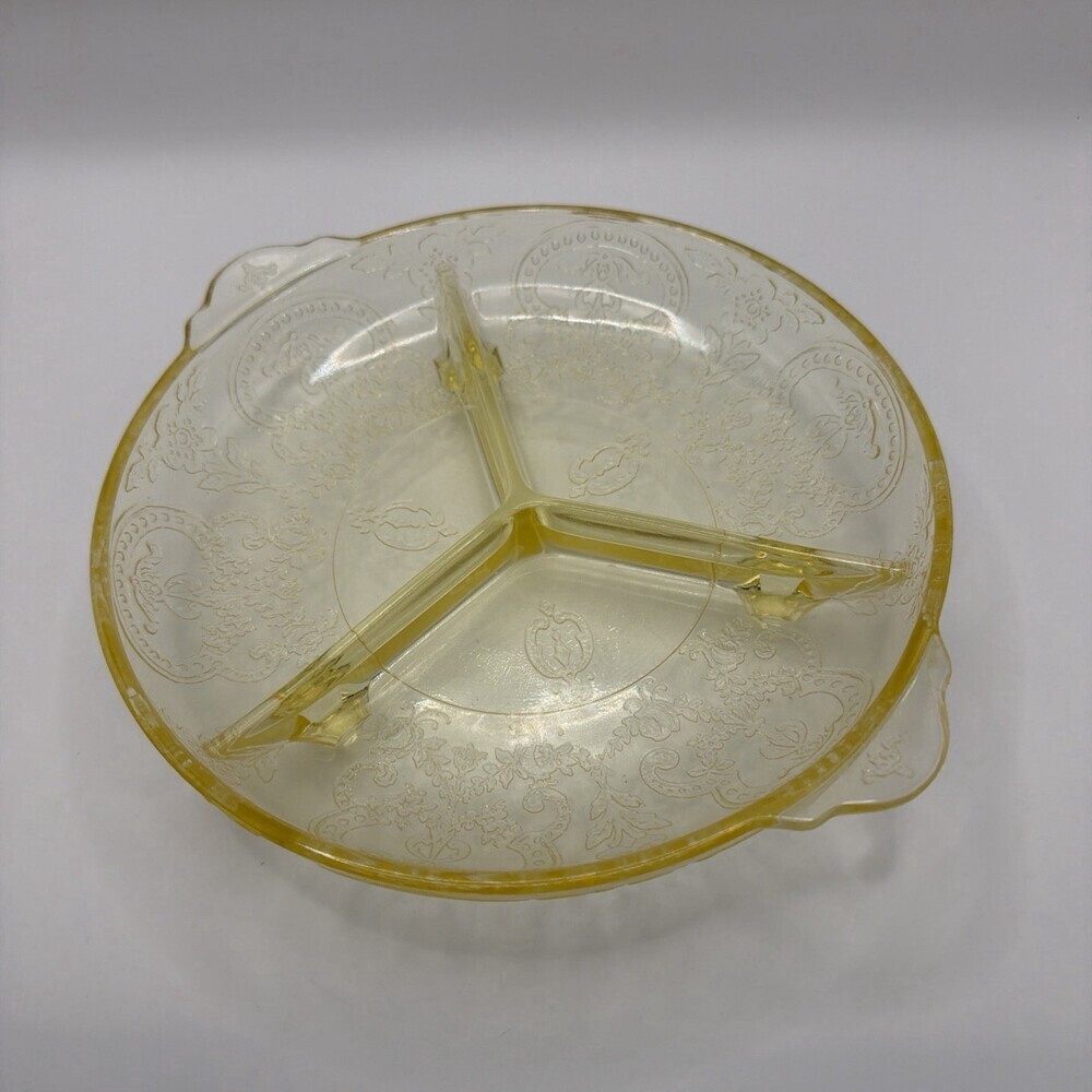Vintage Indiana Depression Glass yellow Divided Dish Horseshoe